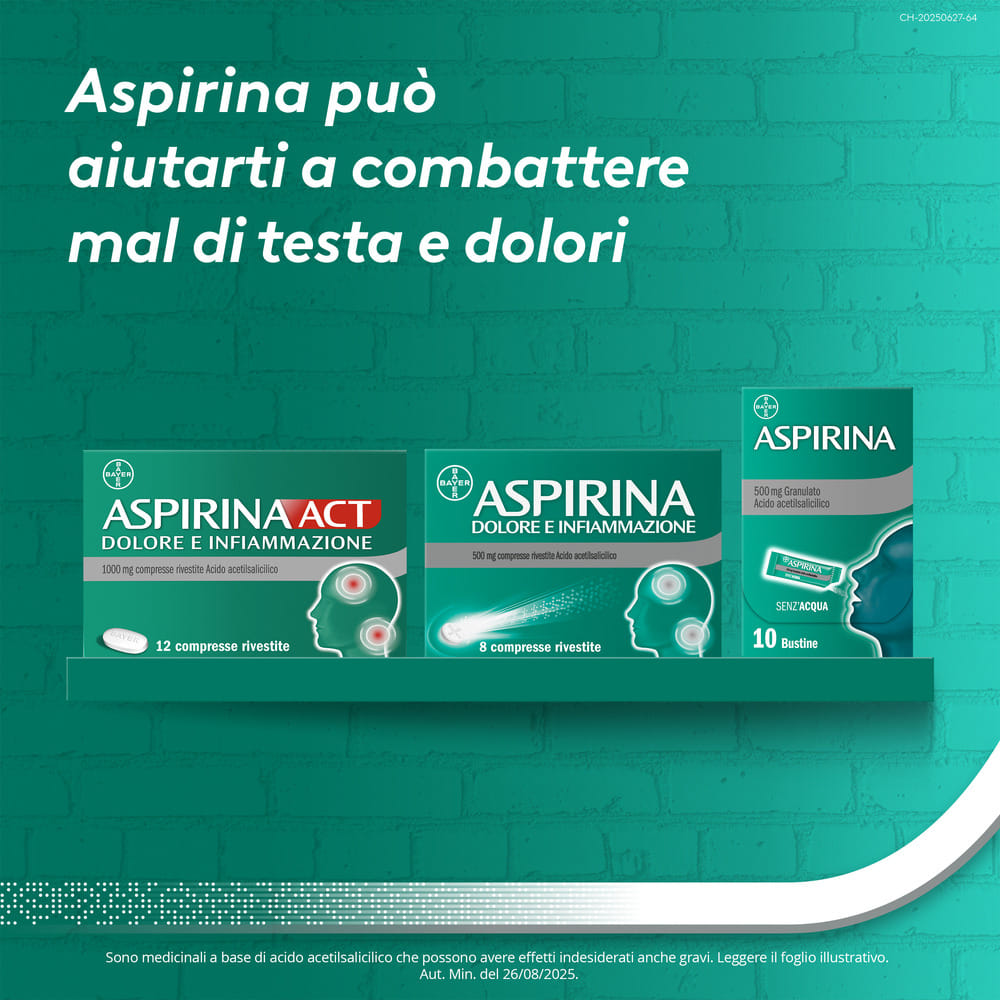 Aspirina Dolore e Infiammazione Antidolorifico Antinfiammatorio per Mal di Testa e Dolori, 8 Compresse