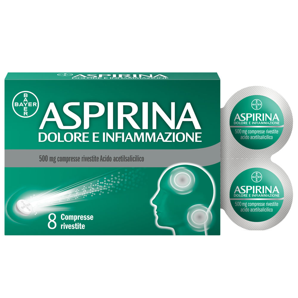 Aspirina Dolore e Infiammazione Antidolorifico Antinfiammatorio per Mal di Testa e Dolori, 8 Compresse