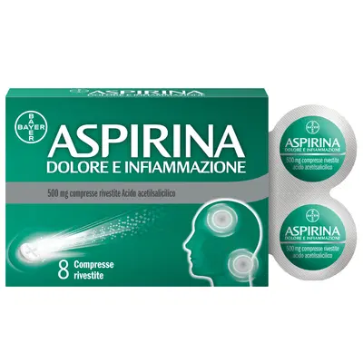 Aspirina Dolore e Infiammazione Antidolorifico Antinfiammatorio per Mal di Testa e Dolori, 8 Compresse Aspirina Dolore e Infiammazione Antidolorifico Antinfiammatorio per Mal di Testa e Dolori, 8 Compresse