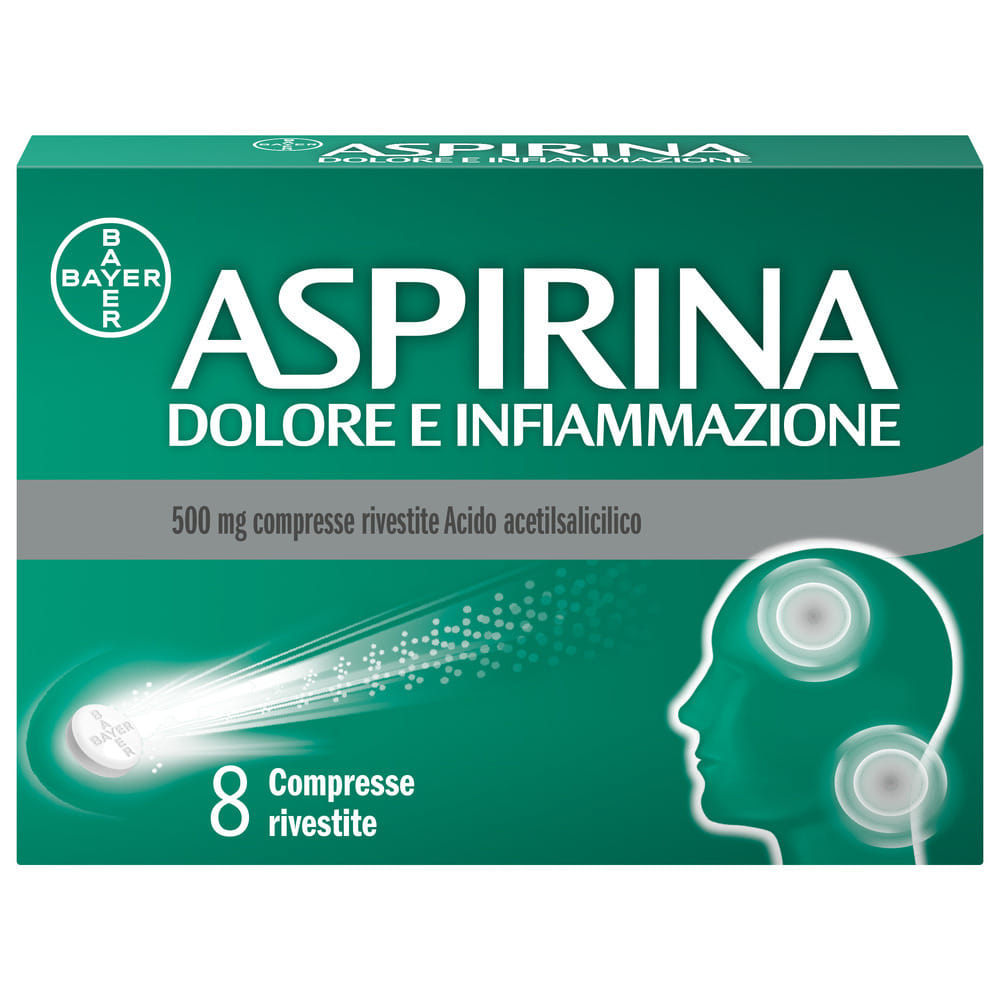 Aspirina Dolore e Infiammazione Antidolorifico Antinfiammatorio per Mal di Testa e Dolori, 8 Compresse