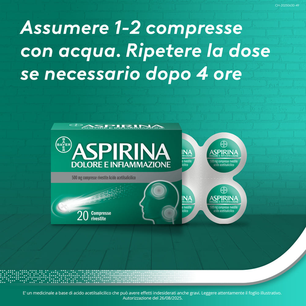 Aspirina Dolore e Infiammazione Antidolorifico Antinfiammatorio per Mal di Testa e Dolori, 20 Compresse