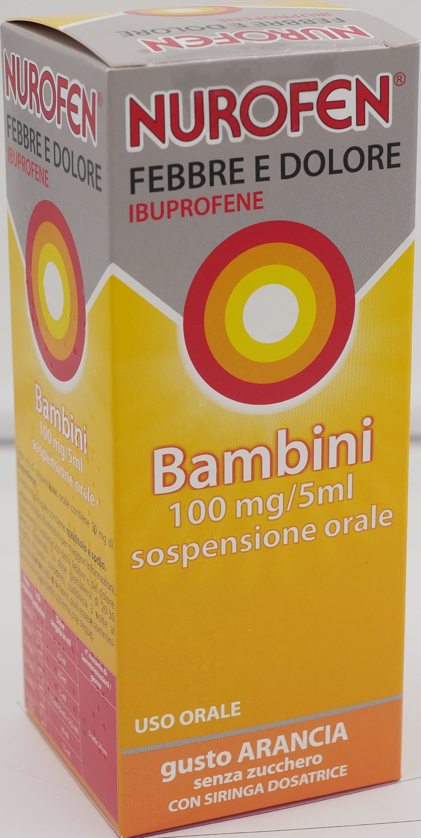 GMM FARMA NUROFEN FEBBRE E DOLORE BB sospensione orale 150 ml 100 mg/5 ml arancia senza zucchero con siringa