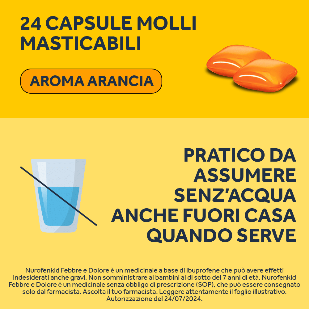 NUROFENKID FEBBRE E DOLORE 24 capsule molli masticabili 100 mg