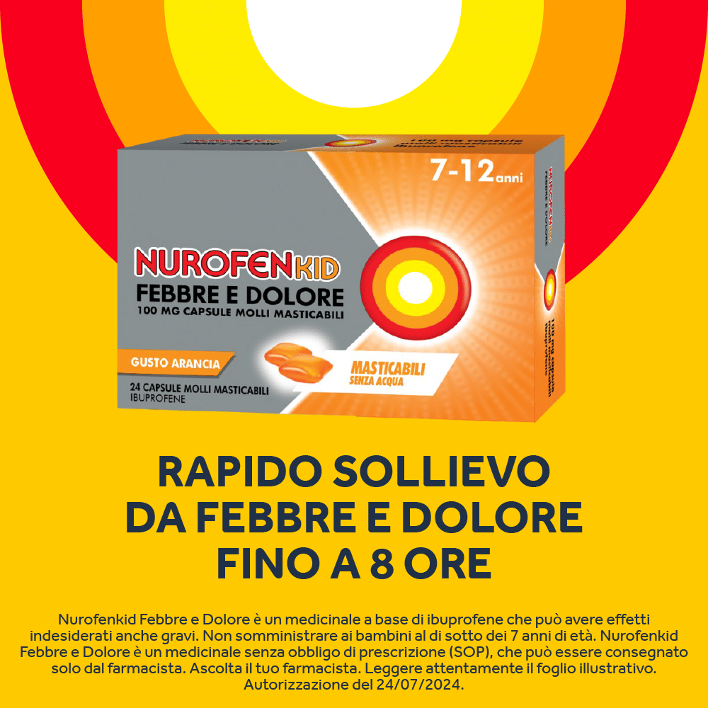 NUROFENKID FEBBRE E DOLORE 24 capsule molli masticabili 100 mg