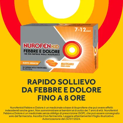 NUROFENKID FEBBRE E DOLORE 24 capsule molli masticabili 100 mg NUROFENKID FEBBRE E DOLORE 24 capsule molli masticabili 100 mg