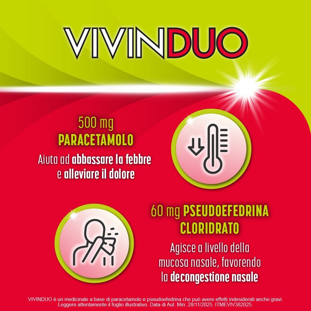 VIVINDUO FEBBRE E CONGESTIONE NASALE orale 10 bustine 500 mg +60 mg