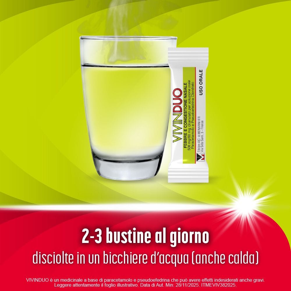 VIVINDUO FEBBRE E CONGESTIONE NASALE orale 10 bustine 500 mg +60 mg