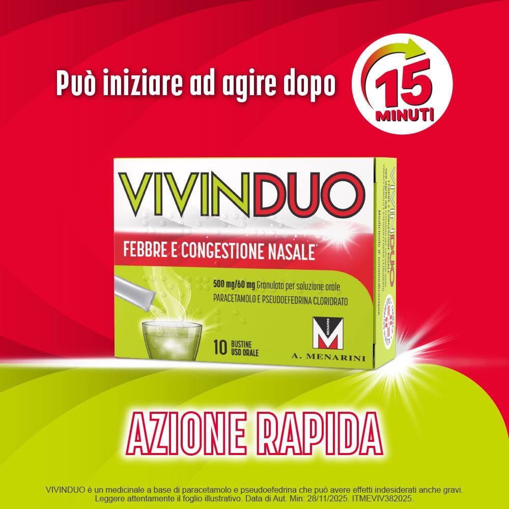 VIVINDUO FEBBRE E CONGESTIONE NASALE orale 10 bustine 500 mg +60 mg