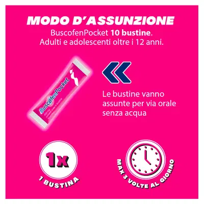 BuscofenPocket 10 bustine, ibuprofene contro dolori forti da ciclo BuscofenPocket 10 bustine, ibuprofene contro dolori forti da ciclo