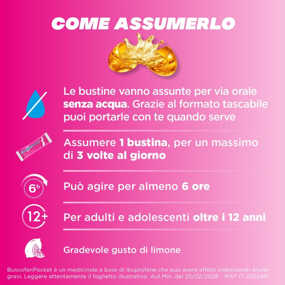 BuscofenPocket 10 bustine, ibuprofene contro dolori forti da ciclo