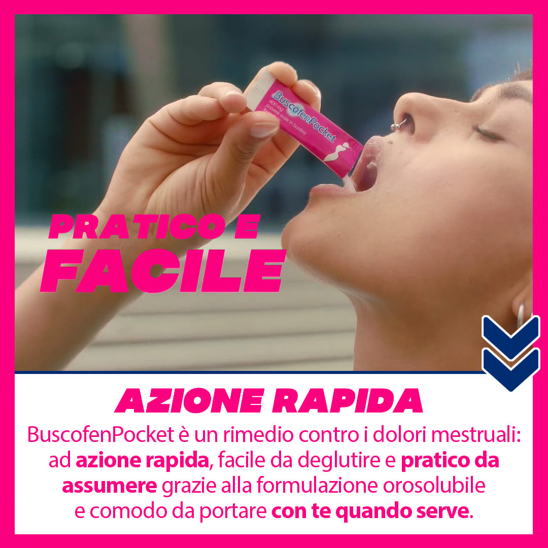 BuscofenPocket 10 bustine, ibuprofene contro dolori forti da ciclo