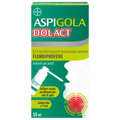 Aspi Gola Dolact Spray Antinfiammatorio e Antidolorifico per Mal di Gola Forte con Flurbiprofene, Flacone 15ml Aspi Gola Dolact Spray Antinfiammatorio e Antidolorifico per Mal di Gola Forte con Flurbiprofene, Flacone 15ml