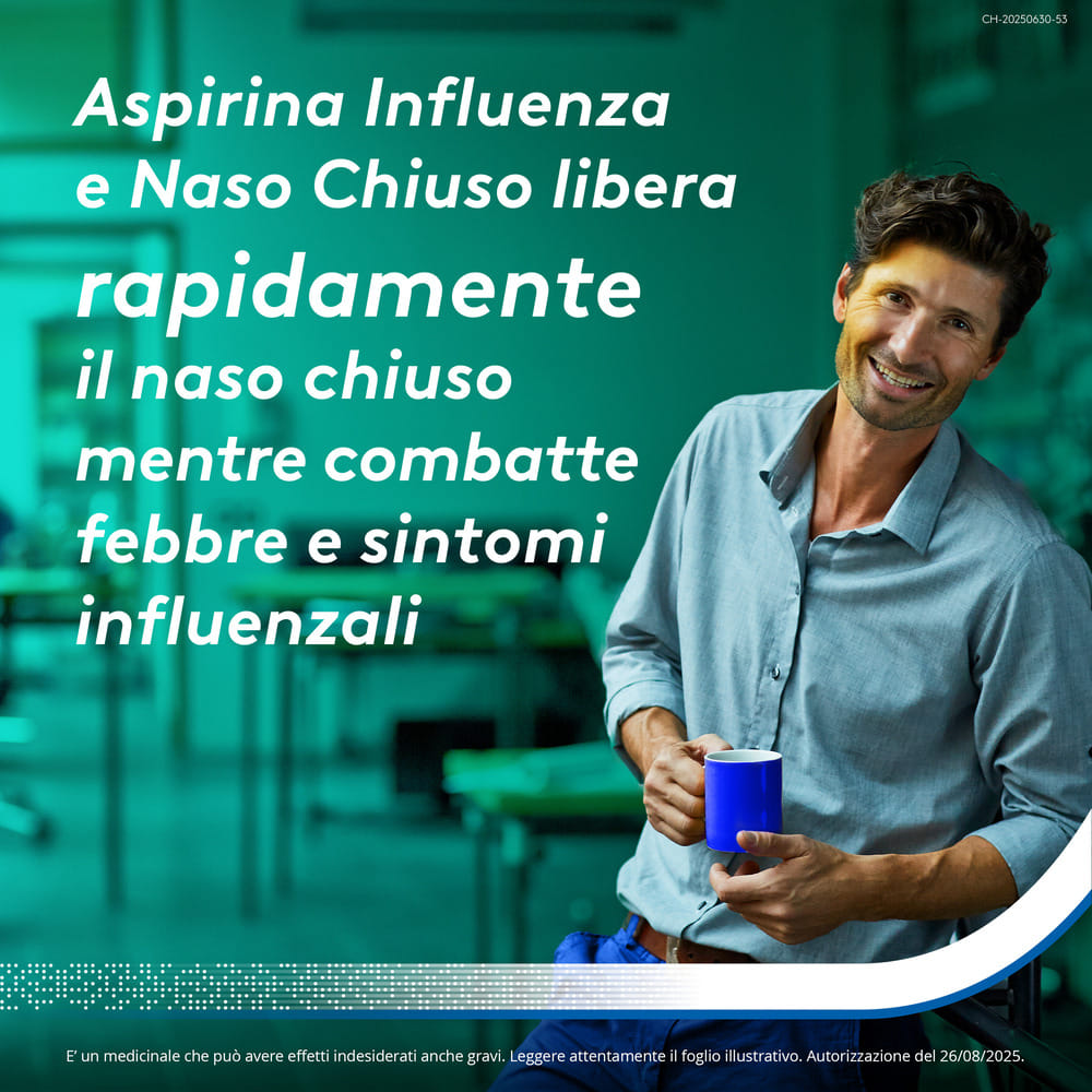 Aspirina Influenza e Naso Chiuso Antidolorifico Decongestionante contro Sintomi Influenzali, 10 Buste