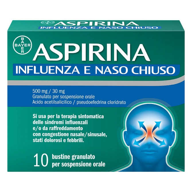 Aspirina Influenza E Naso Chiuso Antidolorifico Decongestionante Contro Sintomi Influenzali 10 Buste