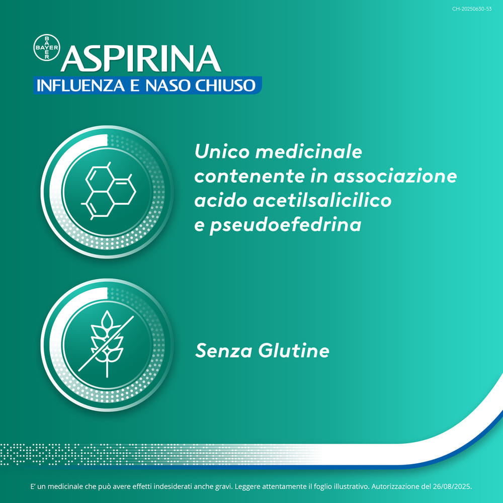Aspirina Influenza e Naso Chiuso Antidolorifico Decongestionante contro Sintomi Influenzali, 20 Buste