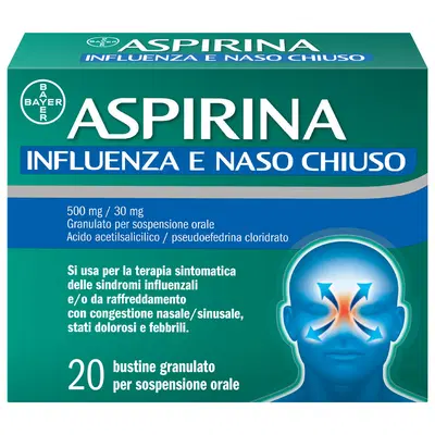Aspirina Influenza e Naso Chiuso Antidolorifico Decongestionante contro Sintomi Influenzali, 20 Buste Aspirina Influenza e Naso Chiuso Antidolorifico Decongestionante contro Sintomi Influenzali, 20 Buste