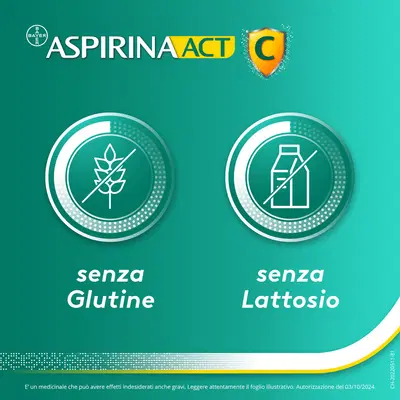AspirinaACT C Antinfiammatorio e Antidolorifico per Febbre e Influenza con Vitamina C, 10 Compresse Effervescenti AspirinaACT C Antinfiammatorio e Antidolorifico per Febbre e Influenza con Vitamina C, 10 Compresse Effervescenti