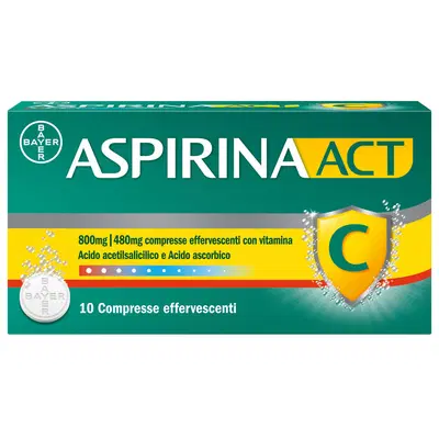 AspirinaACT C Antinfiammatorio e Antidolorifico per Febbre e Influenza con Vitamina C, 10 Compresse Effervescenti AspirinaACT C Antinfiammatorio e Antidolorifico per Febbre e Influenza con Vitamina C, 10 Compresse Effervescenti