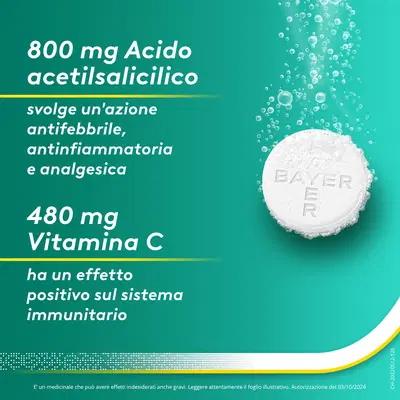 AspirinaACT C Antinfiammatorio e Antidolorifico per Febbre e Influenza con Vitamina C, 10 Compresse Effervescenti AspirinaACT C Antinfiammatorio e Antidolorifico per Febbre e Influenza con Vitamina C, 10 Compresse Effervescenti