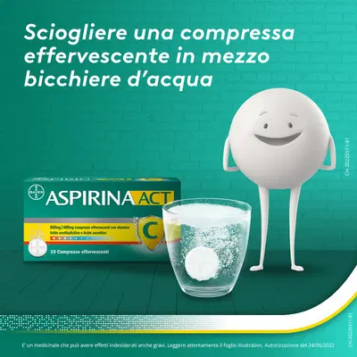 AspirinaACT C Antinfiammatorio e Antidolorifico per Febbre e Influenza con Vitamina C, 10 Compresse Effervescenti AspirinaACT C Antinfiammatorio e Antidolorifico per Febbre e Influenza con Vitamina C, 10 Compresse Effervescenti