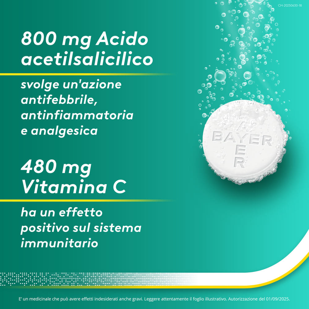 AspirinaACT C Antinfiammatorio e Antidolorifico per Febbre e Influenza con Vitamina C, 10 Compresse Effervescenti