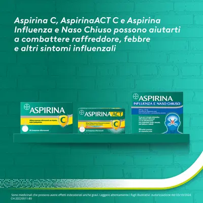 AspirinaACT C Antinfiammatorio e Antidolorifico per Febbre e Influenza con Vitamina C, 10 Compresse Effervescenti AspirinaACT C Antinfiammatorio e Antidolorifico per Febbre e Influenza con Vitamina C, 10 Compresse Effervescenti
