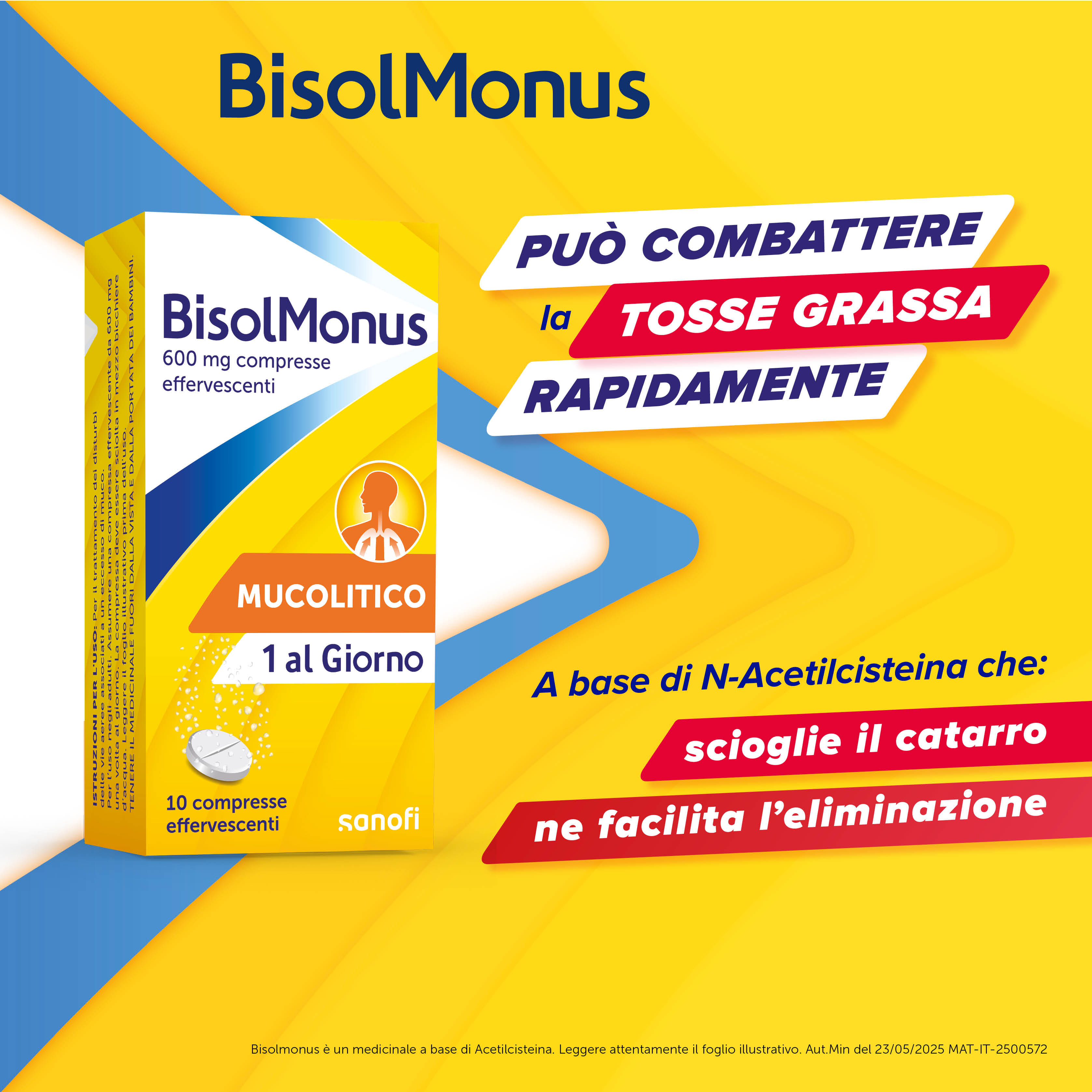 Bisolmonus Mucolitico contro Catarro e Tosse Grassa, 10 Compresse Effervescenti 