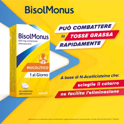 Bisolmonus Mucolitico contro Catarro e Tosse Grassa, 10 Compresse Effervescenti Bisolmonus Mucolitico contro Catarro e Tosse Grassa, 10 Compresse Effervescenti