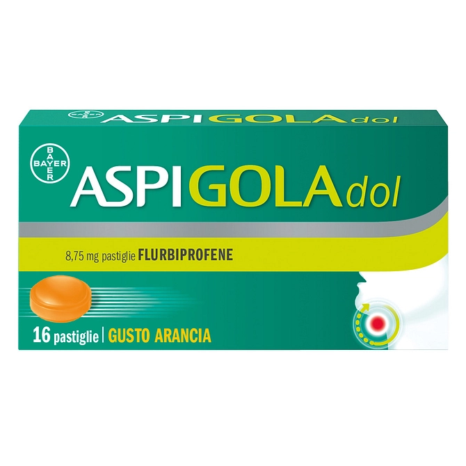 Aspi Gola Dol Caramelle Gola Antinfiammatorio Per Mal Di Gola, 16 Pastiglie Senza Zucchero Arancia