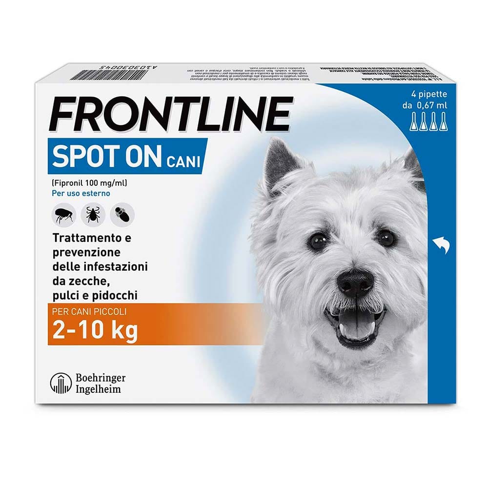 Frontline Spot On Cani x4 Pipette, Antiparassitario per Cani e Cuccioli (2-10Kg), Contro Pulci, Zecche E Pidocchi 