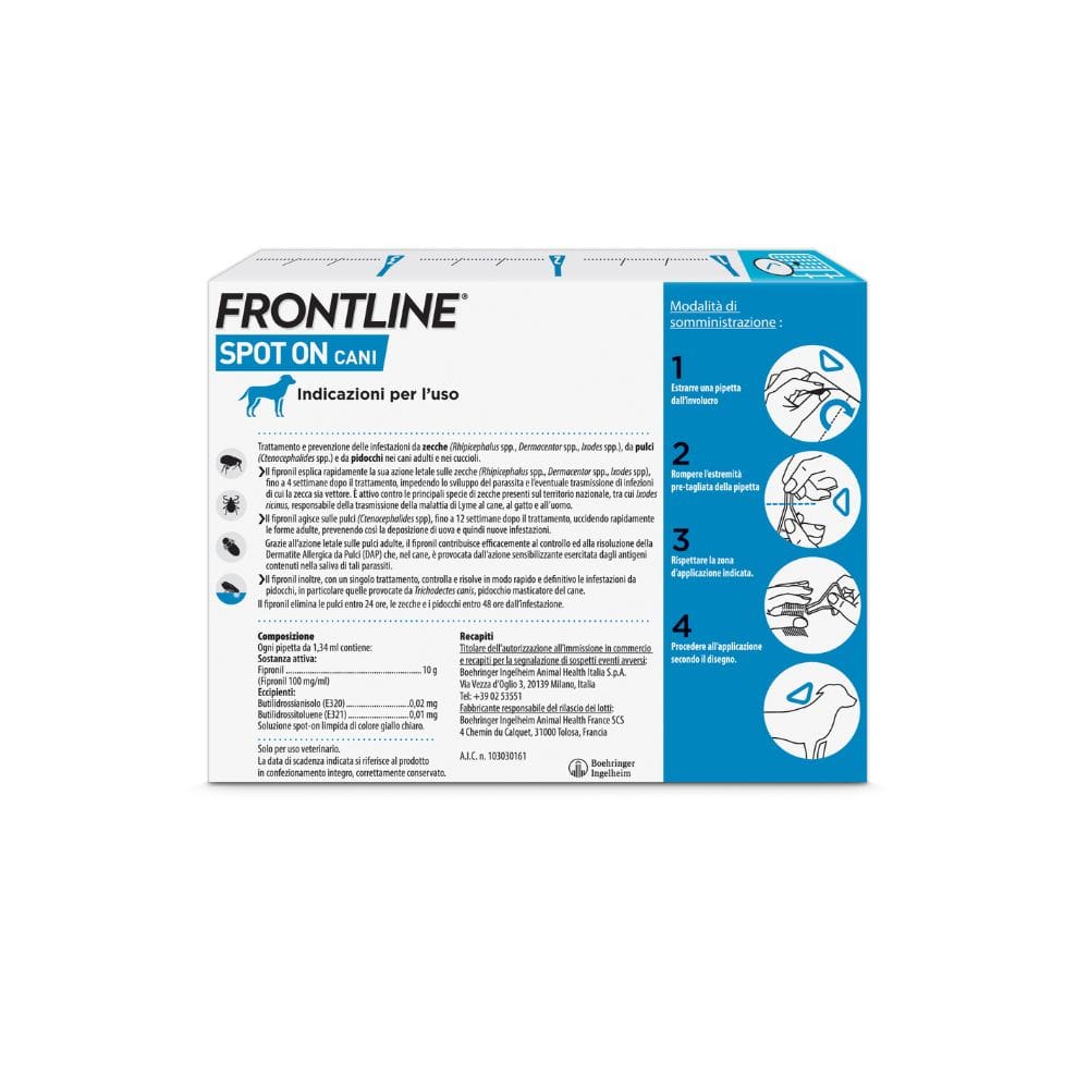 Frontline Spot On Cani x3 Pipette, Antiparassitario per Cani e Cuccioli (10-20Kg), Contro Pulci, Zecche E Pidocchi 