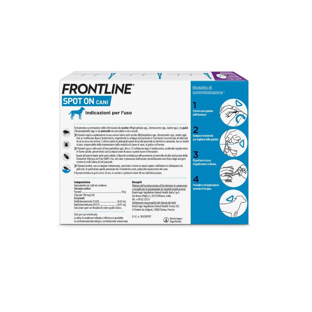 Frontline Spot On Cani x3 Pipette, Antiparassitario per Cani e Cuccioli (20-40Kg), Contro Pulci, Zecche E Pidocchi 