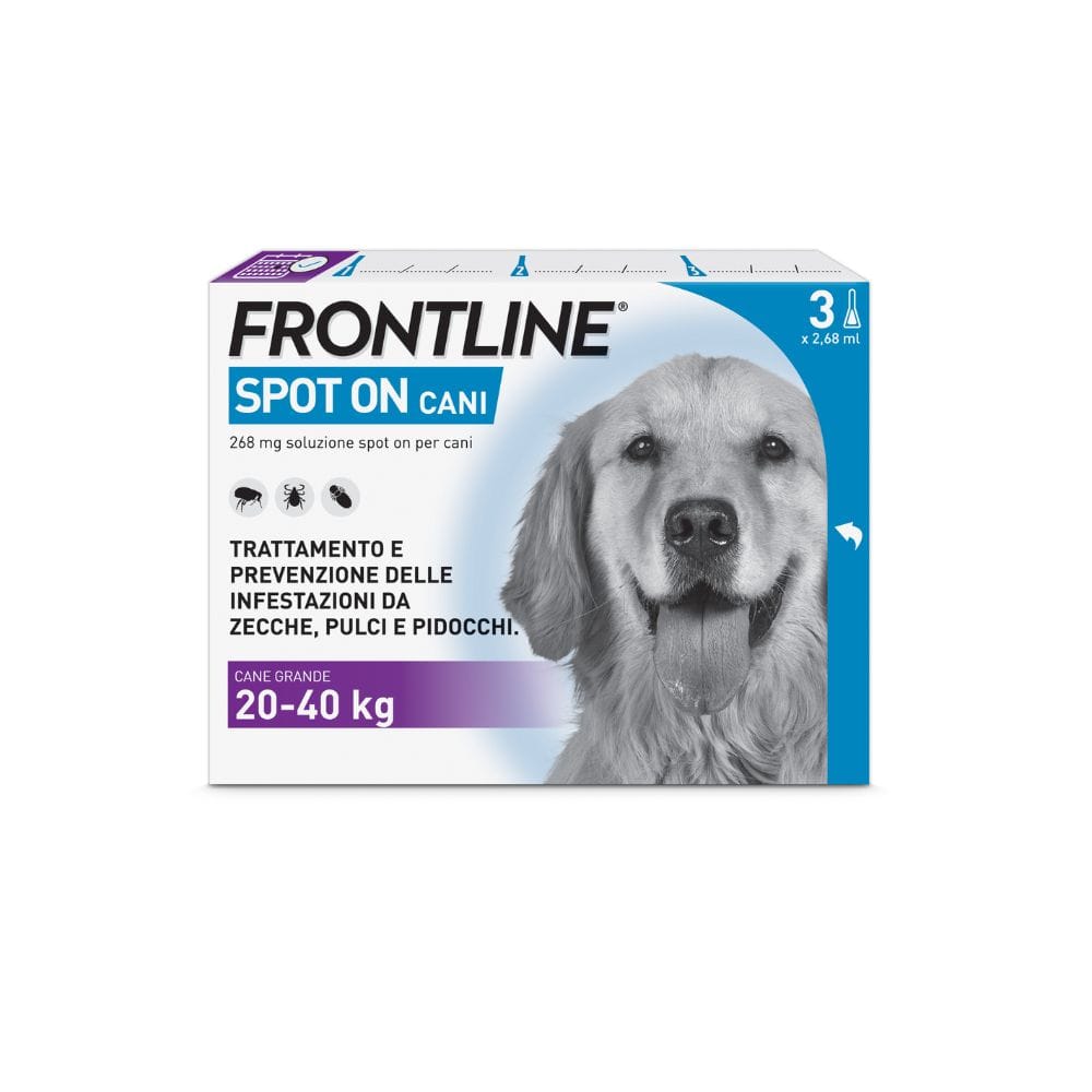Frontline Spot On Cani x3 Pipette, Antiparassitario per Cani e Cuccioli (20-40Kg), Contro Pulci, Zecche E Pidocchi 