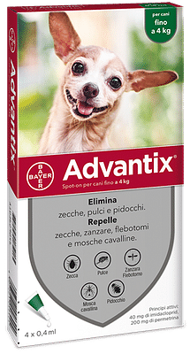 ADVANTIX SPOT ON soluzione 4 pipette 0,4 ml cani fino a 4 Kg