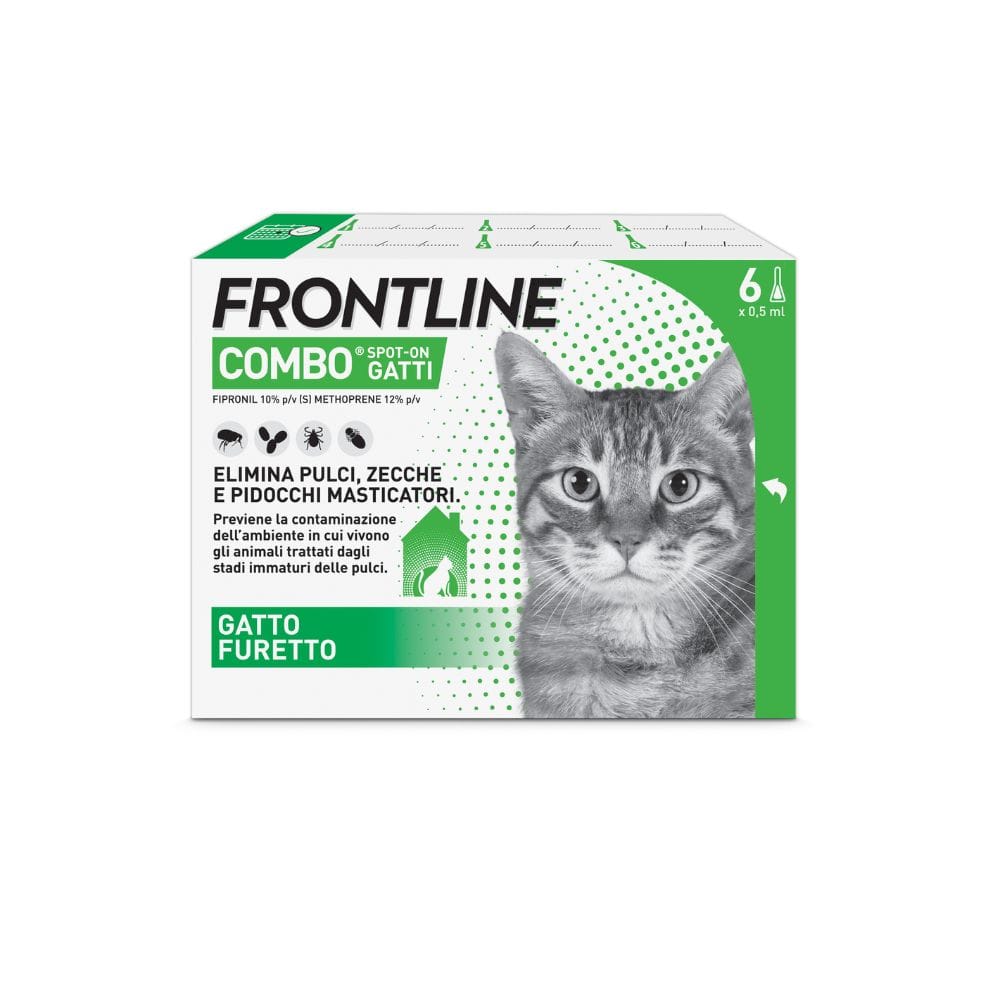 Frontline Combo Gatti x6 Pipette, Antiparassitario per Gatti, Gattini e Furetti, Contro Pulci, Zecche, Uova, Larve e Pidocchi 