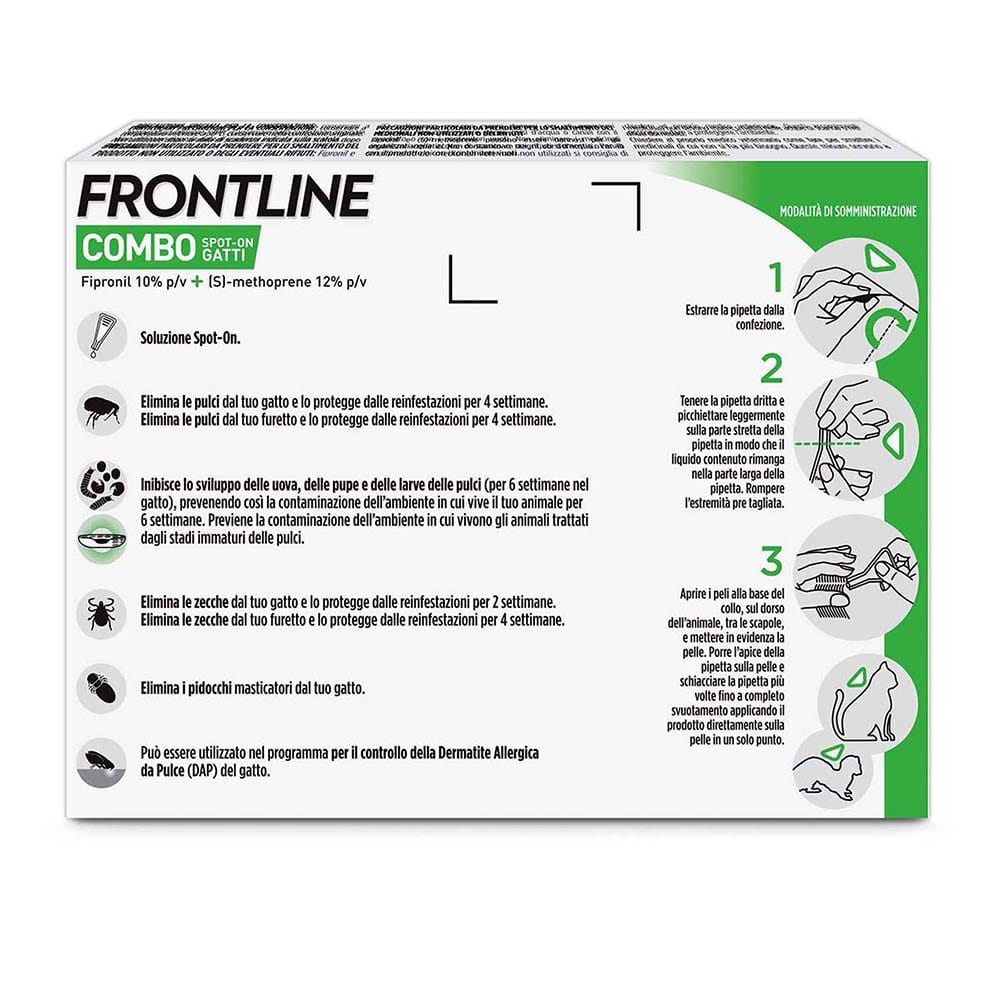 Frontline Combo Gatti x6 Pipette, Antiparassitario per Gatti, Gattini e Furetti, Contro Pulci, Zecche, Uova, Larve e Pidocchi 
