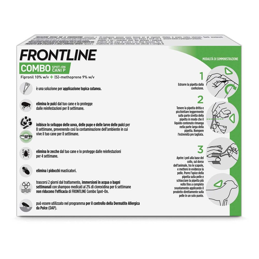 Frontline Combo Cani x3 Pipette, Antiparassitario per Cani Piccoli e Cuccioli (2-10Kg) Contro Pulci, Zecche, Uova, Larve E Pidocchi