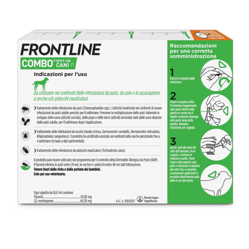 Frontline Combo Cani x3 Pipette, Antiparassitario per Cani Piccoli e Cuccioli (2-10Kg) Contro Pulci, Zecche, Uova, Larve E Pidocchi