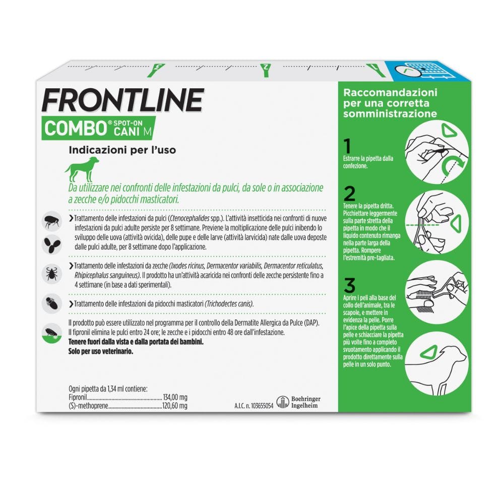 Frontline Combo Cani x3 Pipette, Antiparassitario per Cani Medi e Cuccioli (10-20Kg) Contro Pulci, Zecche, Uova, Larve E Pidocchi
