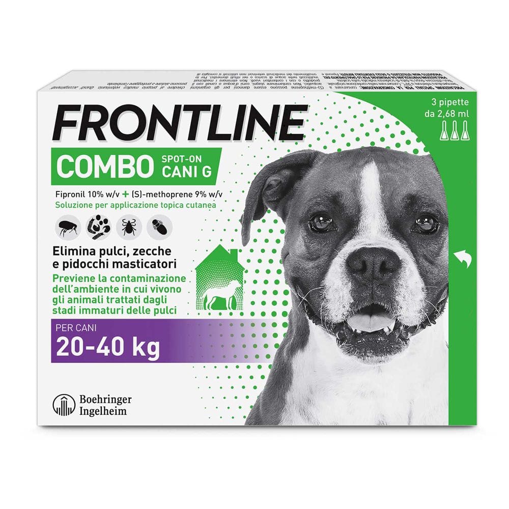Frontline Combo Cani x3 Pipette, Antiparassitario per Cani Grandi e Cuccioli (20-40Kg) Contro Pulci, Zecche, Uova, Larve E Pidocchi