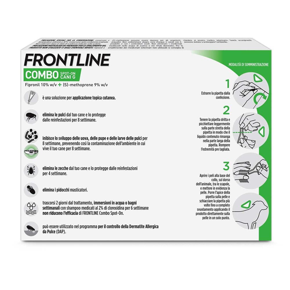 Frontline Combo Cani x3 Pipette, Antiparassitario per Cani Grandi e Cuccioli (20-40Kg) Contro Pulci, Zecche, Uova, Larve E Pidocchi