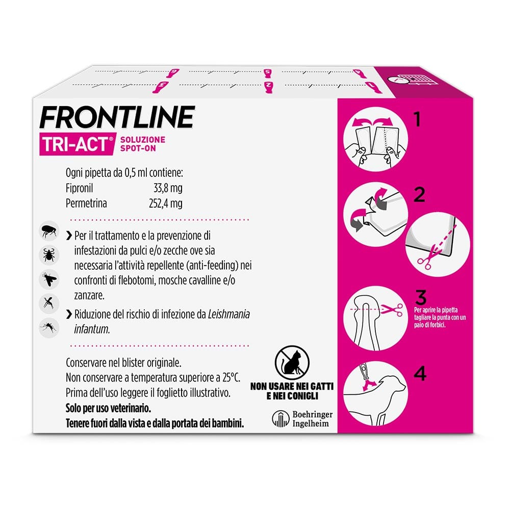 Frontline Tri-Act x6 Pipette, Antiparassitario Per Cani e Cuccioli (Taglia XS 2-5Kg) Contro Pulci, Zecche, Zanzare, Pappataci e Leishmaniosi