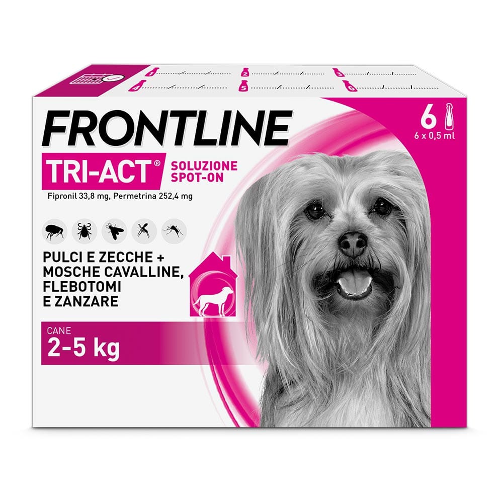 Frontline Tri-Act x6 Pipette, Antiparassitario Per Cani e Cuccioli (Taglia XS 2-5Kg) Contro Pulci, Zecche, Zanzare, Pappataci e Leishmaniosi