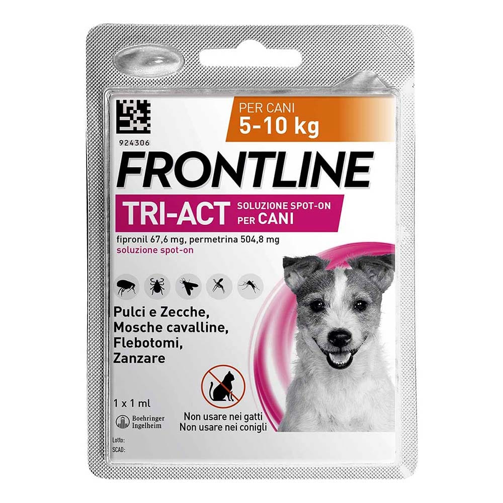 Frontline Tri-Act x1 Pipetta, Antiparassitario Per Cani e Cuccioli (Taglia S 5-10Kg) Contro Pulci, Zecche, Zanzare, Pappataci e Leishmaniosi