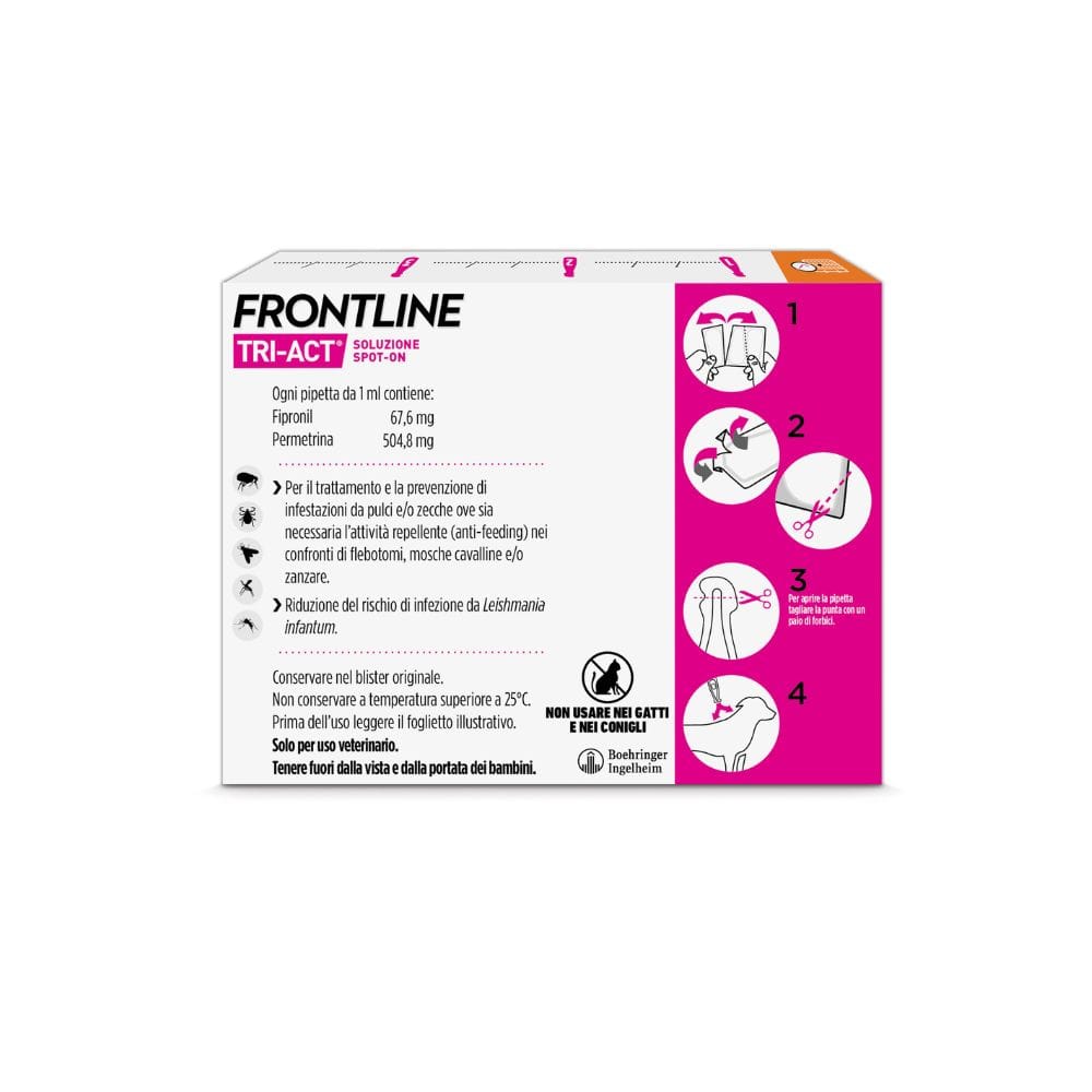 Frontline Tri-Act x3 Pipette, Antiparassitario Per Cani e Cuccioli (Taglia S 5-10Kg) Contro Pulci, Zecche, Zanzare, Pappataci e Leishmaniosi