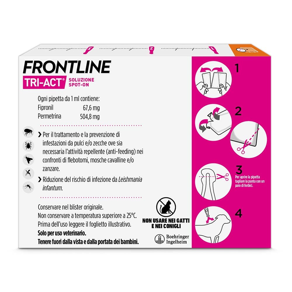 Frontline Tri-Act x3 Pipette, Antiparassitario Per Cani e Cuccioli (Taglia S 5-10Kg) Contro Pulci, Zecche, Zanzare, Pappataci e Leishmaniosi