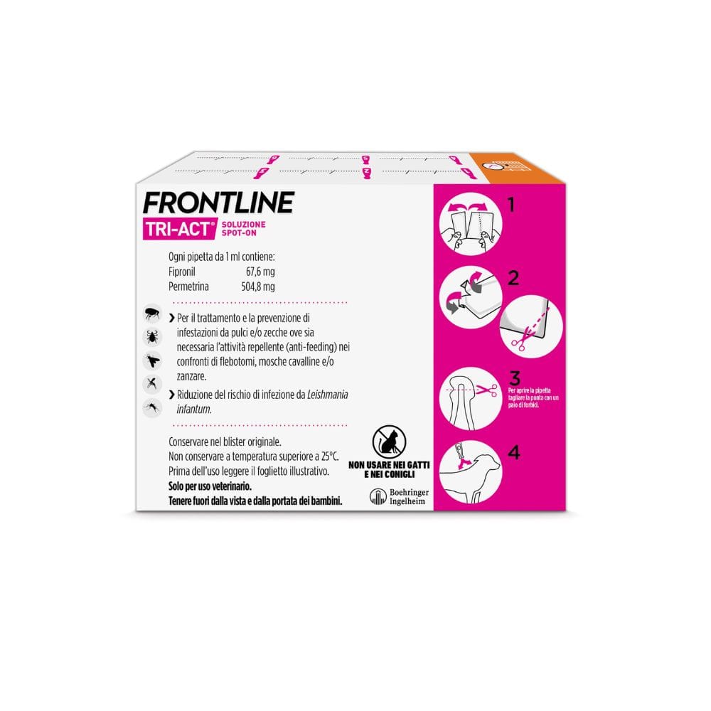 Frontline Tri-Act x6 Pipette, Antiparassitario Per Cani e Cuccioli (Taglia S 5-10Kg) Contro Pulci, Zecche, Zanzare, Pappataci e Leishmaniosi