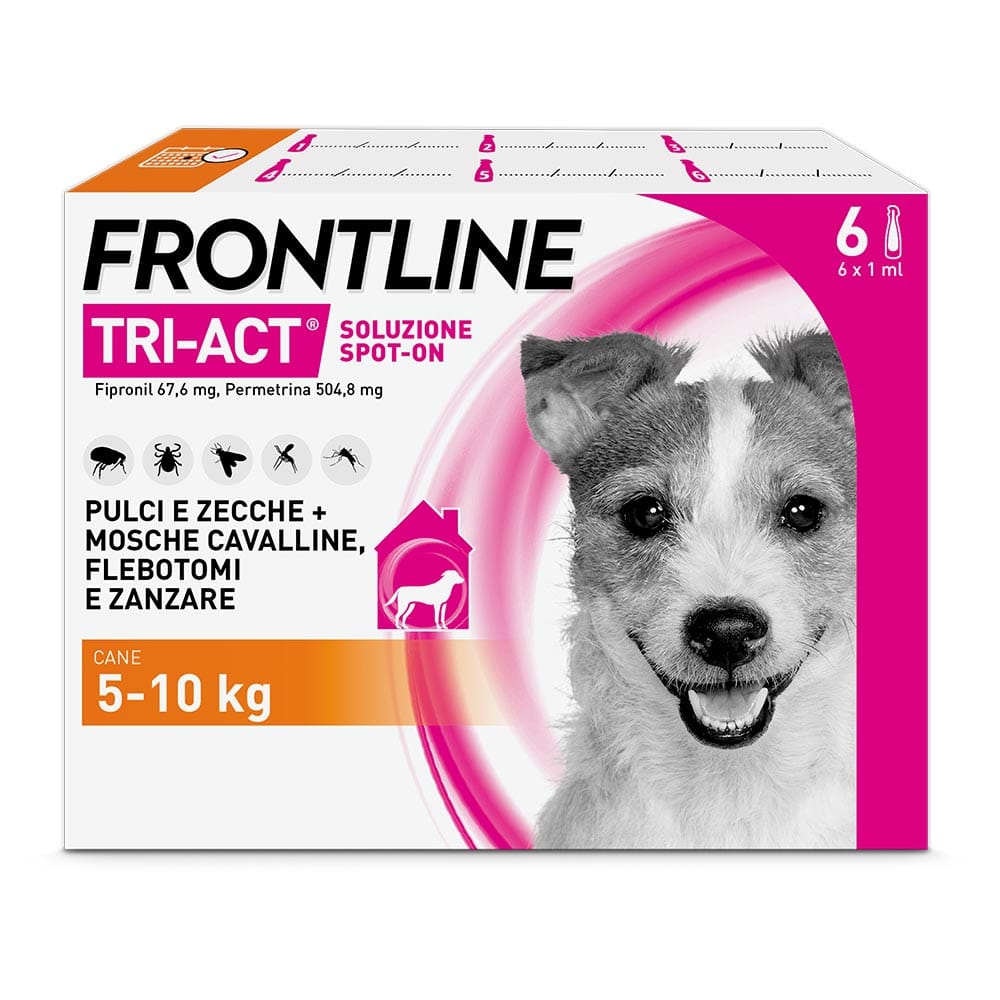 Frontline Tri-Act x6 Pipette, Antiparassitario Per Cani e Cuccioli (Taglia S 5-10Kg) Contro Pulci, Zecche, Zanzare, Pappataci e Leishmaniosi
