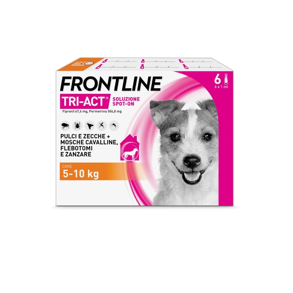 Frontline Tri-Act x6 Pipette, Antiparassitario Per Cani e Cuccioli (Taglia S 5-10Kg) Contro Pulci, Zecche, Zanzare, Pappataci e Leishmaniosi