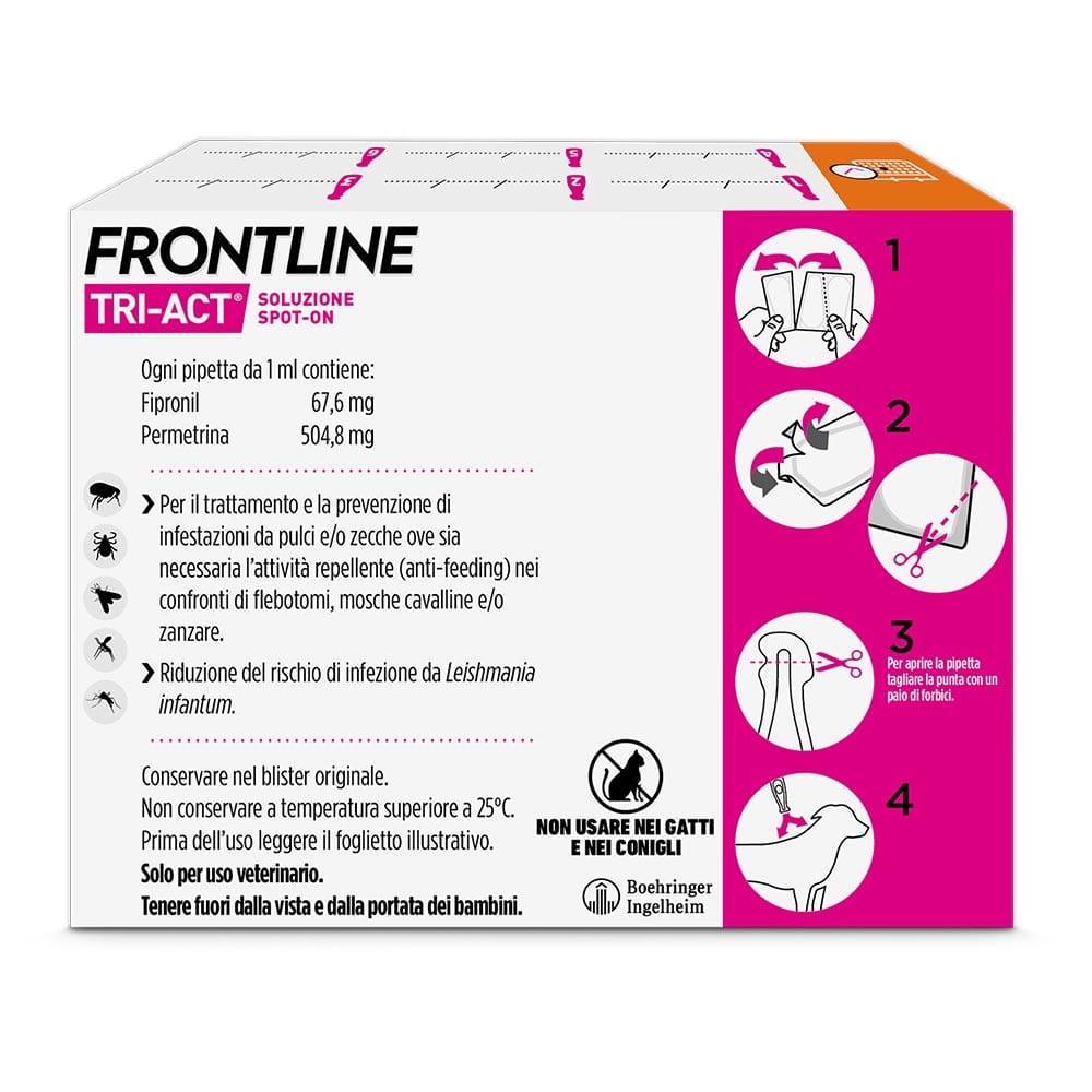 Frontline Tri-Act x6 Pipette, Antiparassitario Per Cani e Cuccioli (Taglia S 5-10Kg) Contro Pulci, Zecche, Zanzare, Pappataci e Leishmaniosi